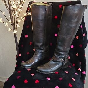 Frye Black Brown Harness Boots